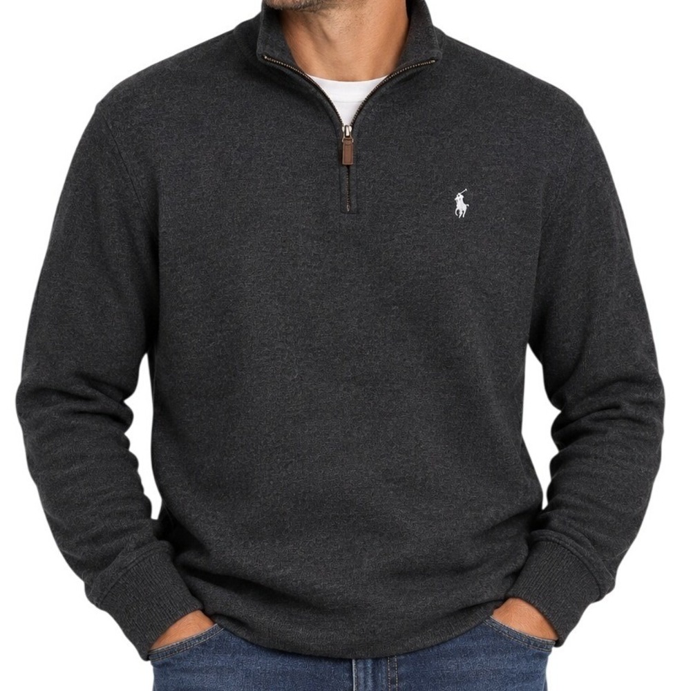 Polo Ralph Lauren Charcoal Heather Gray Quarter Zip Pullover Sweater Men's XXL